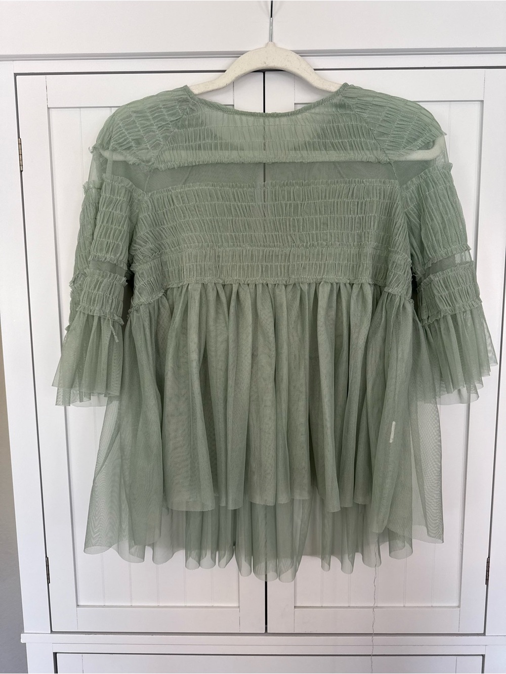 Zara Women’s Sheer Tulle Mint Sea foam Green Ruffled Peplum Babydoll Top - Picture 8 of 15
